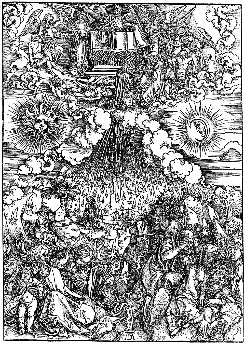Альбрехт Дюрер. Гравюра "Снятие шестой печати" из серии "Апокалипсис" . Серия  гравюр на эту тему была закончены в 1498 году, когда Германия переживала апокалипсические настроения