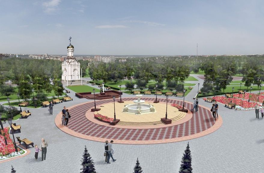 Месторасположение часовни на Новособорной площади (на переднем плане фонтан)