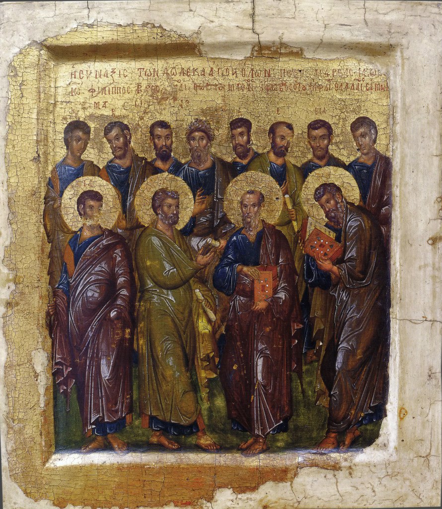 Собор двенадцати Апостолов. Византийская икона, XIV век