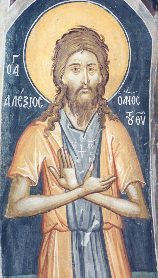 Святой Алексий человек Божий. Фреска собора монастыря прп. Неофита Кипрского,  XVI век. Кипр