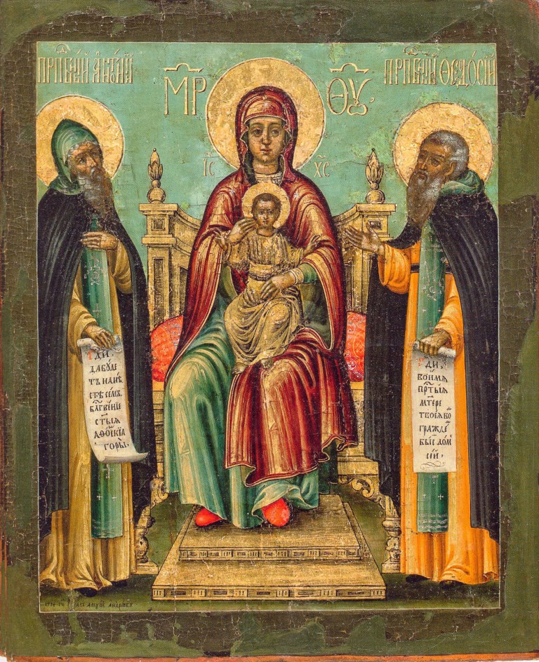Богоматерь Печерская, с предстоящими преподобными Антонием и Феодосием Печерским. Икона