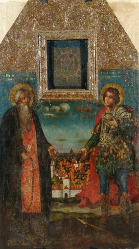 Преподобный Авраамий и мученик Меркурий Смоленские. Икона, 1722 г