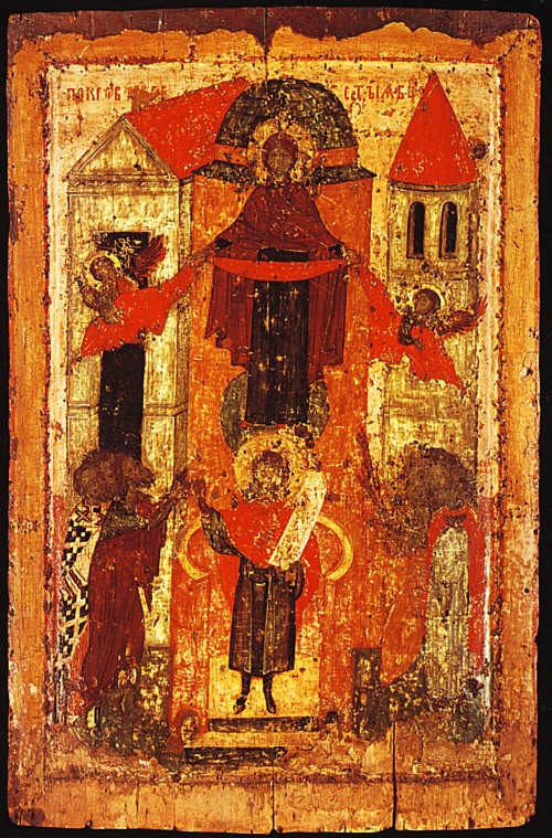 Покров Пресвятой Богородицы. Икона, 1350-1400. Москва