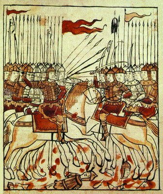 Куликовская битва. Миниатюра из "Сказания о Мамаевом побоище", XVII век. (ГИМ. Барс. № 1798)
