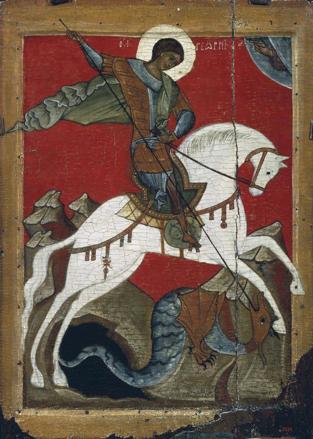 Великомученик Георгий Победоносец. Икона, конец XIV - начало XV века. Новгород