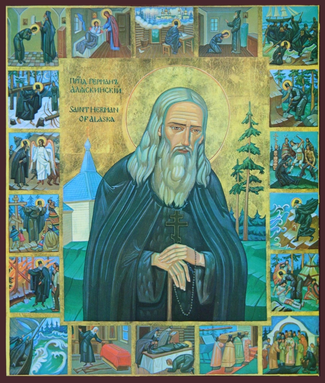 Преподобный Герман Аляскинский. Икона с житием, вторая половина XX века