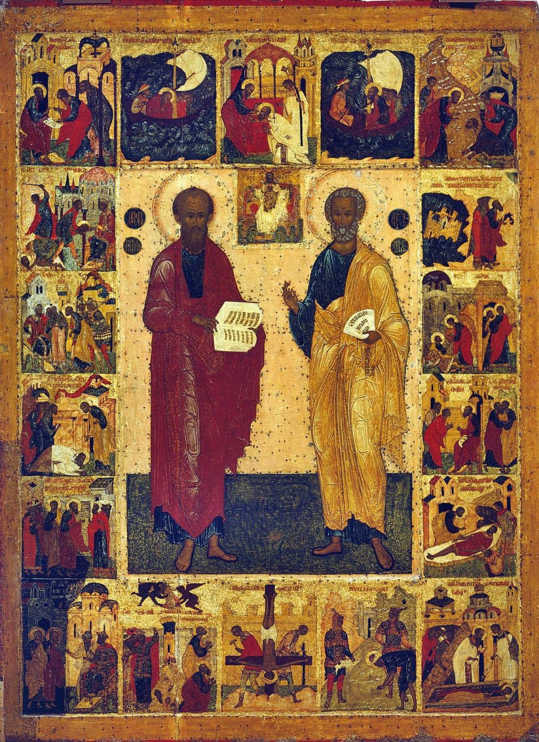 Икона апостолов Петра и Павла с клеммами. Великий Новгород, XVI век.