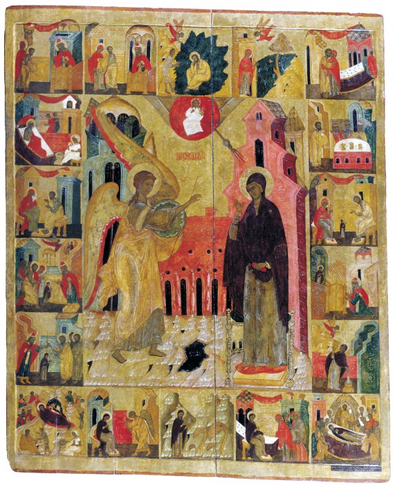 Благовещение с клеймами жития Богоматери. Икона, XVI век