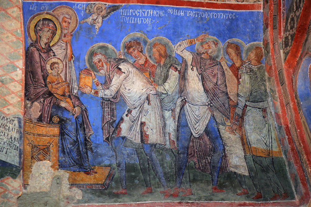Поклонение волхвов. Фреска церкви Токали килисе в Гёреме. X-XI в. Каппадокия, Турция
