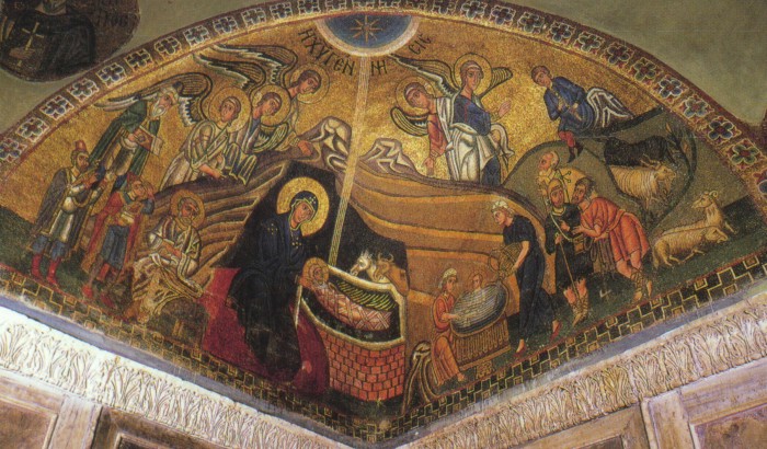 Рождество Христово. Мозаика собора монастыря Осиос Лукас в Фокиде. 30-е гг. XI в. Греция