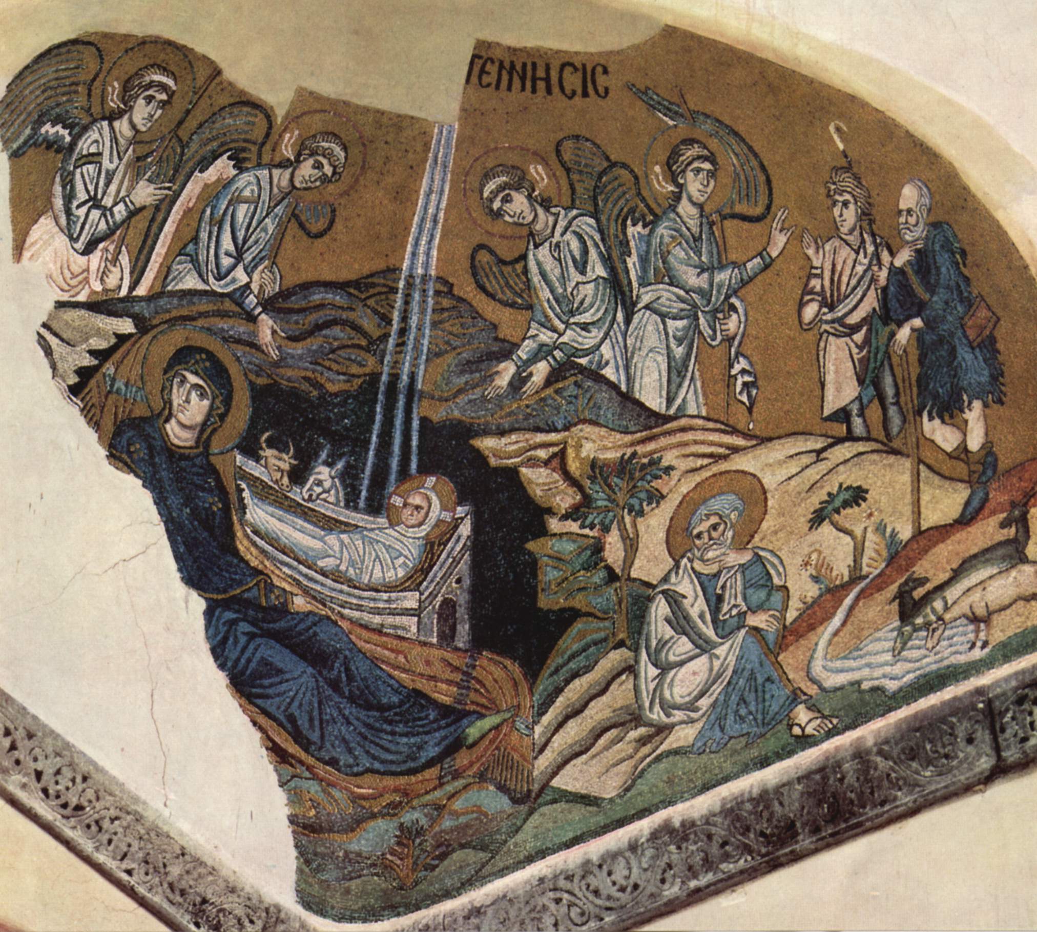 Рождество Христово. Мозаика церкви Успения в Дафни. Ок. 1100 г. Греция