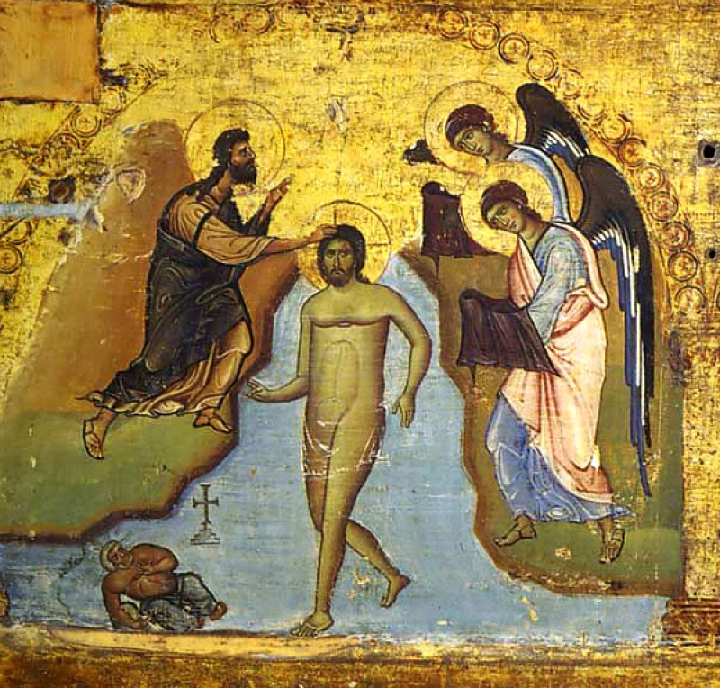 Крещение Господне. Фреска, XIV век. Монастырь Высокие Дечаны (Сербия)