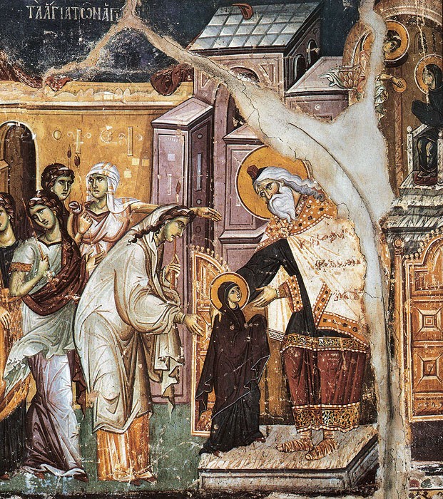Введение во храм Пресвятой Богородицы. Панселин, XIII век. Карея, Афон (фрагмент)