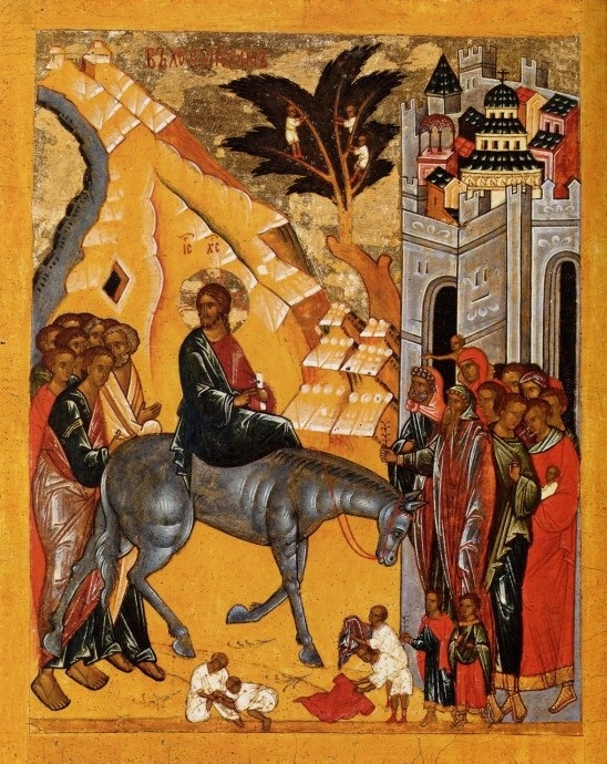 Вход Господень в Иерусалим. Икона, XV век. Новгород