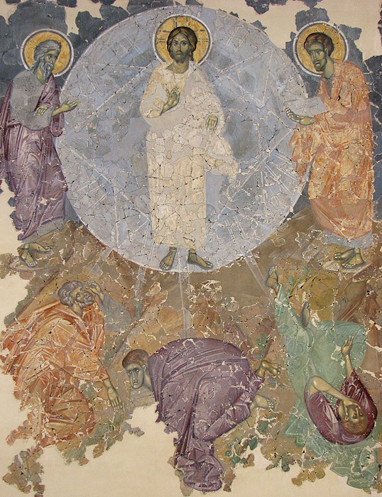 Преображение Господне. Фреска,  XIV век. Церковь Преображения (Спас на Ковалеве), Великий Новгород
