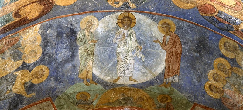Преображение Господне. Фреска, XII век. Мирожский монастырь. Россия 