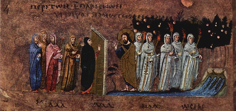Великий Вторник. Притча о десяти девах. Миниатюра Евангелия из Россано, VI век