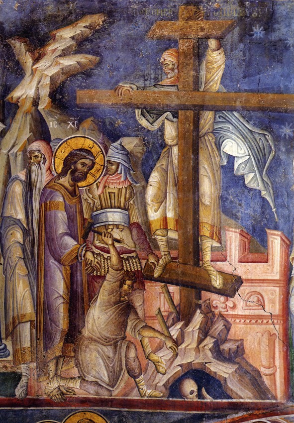Великая Пятница. Восхождение на Крест. Фреска монастыря Ватопед. Афон, начало XIV века