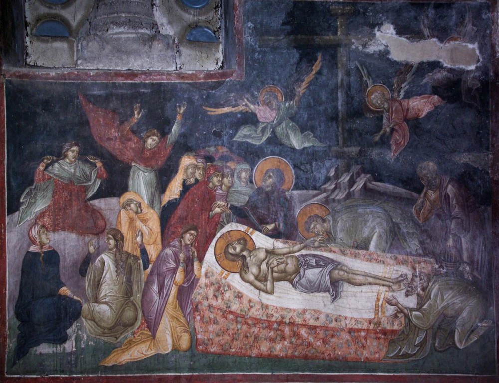 Великая Пятница. Оплакивание Христа. Фреска монастыря Грачаница