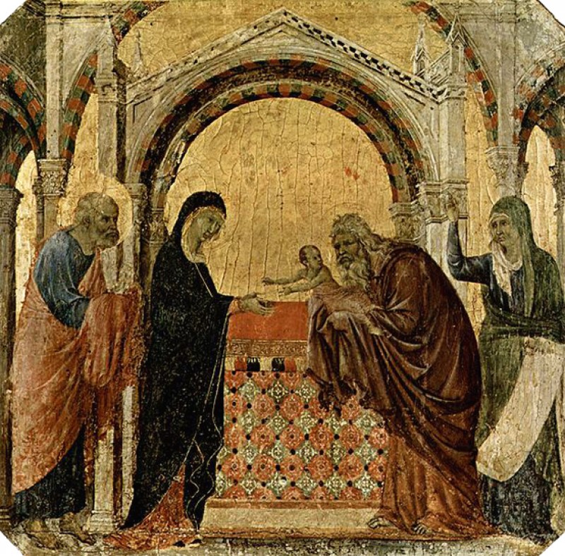 Сретение Господне. Икона, XIII век. Дуччо ди Буонинсенья, сиенская школа