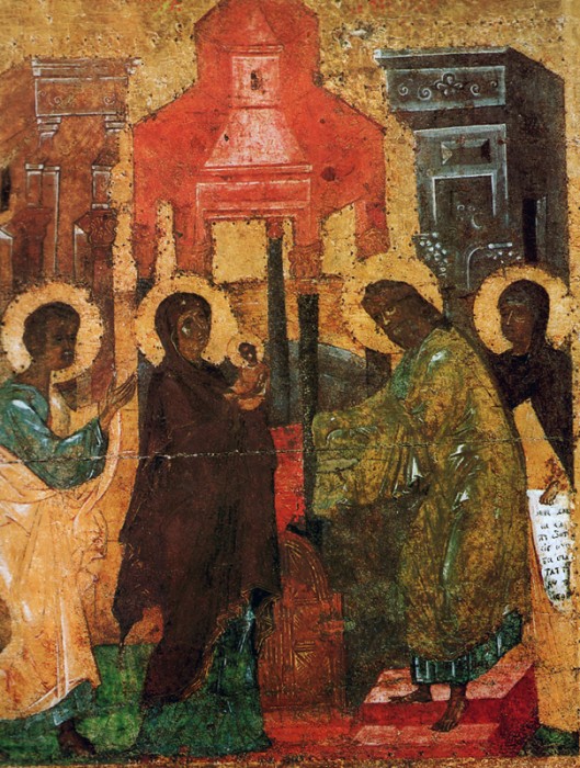 Сретение Господне. Икона, первая половина XIV века. Праздничный ряд Софийского собора в Новгороде