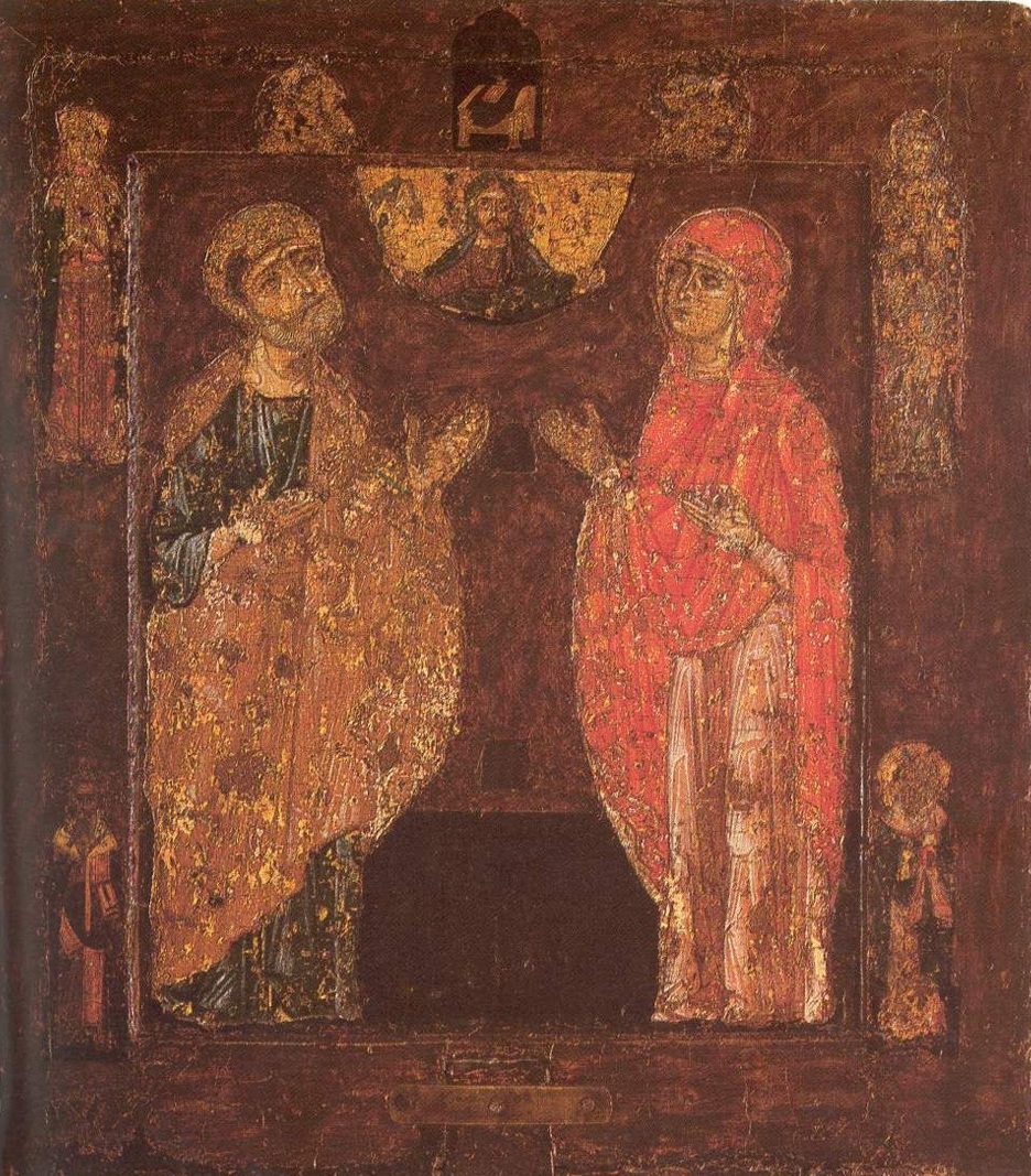 Святые Иоаким и Анна. Икона из Знаменского собора в Новгороде, первая половина XII века