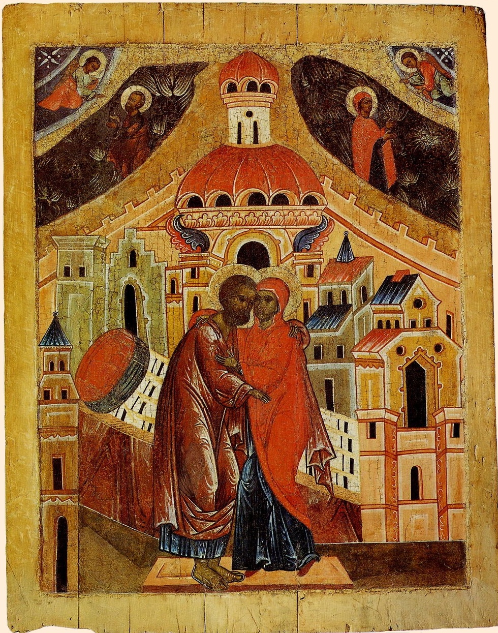 Святые Иоаким и Анна. Икона из Знаменского собора в Новгороде,  первая половина XII века