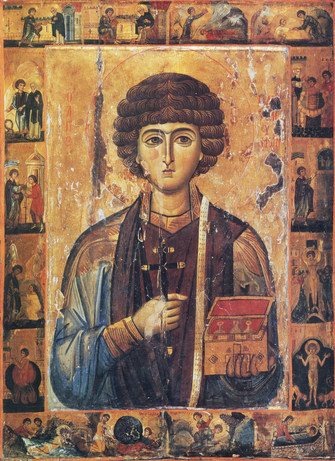  Великомученик  Пантелеимон с житием. Икона, XIII век. Византия. Монастырь св. Екатерины на Синае (Египет)