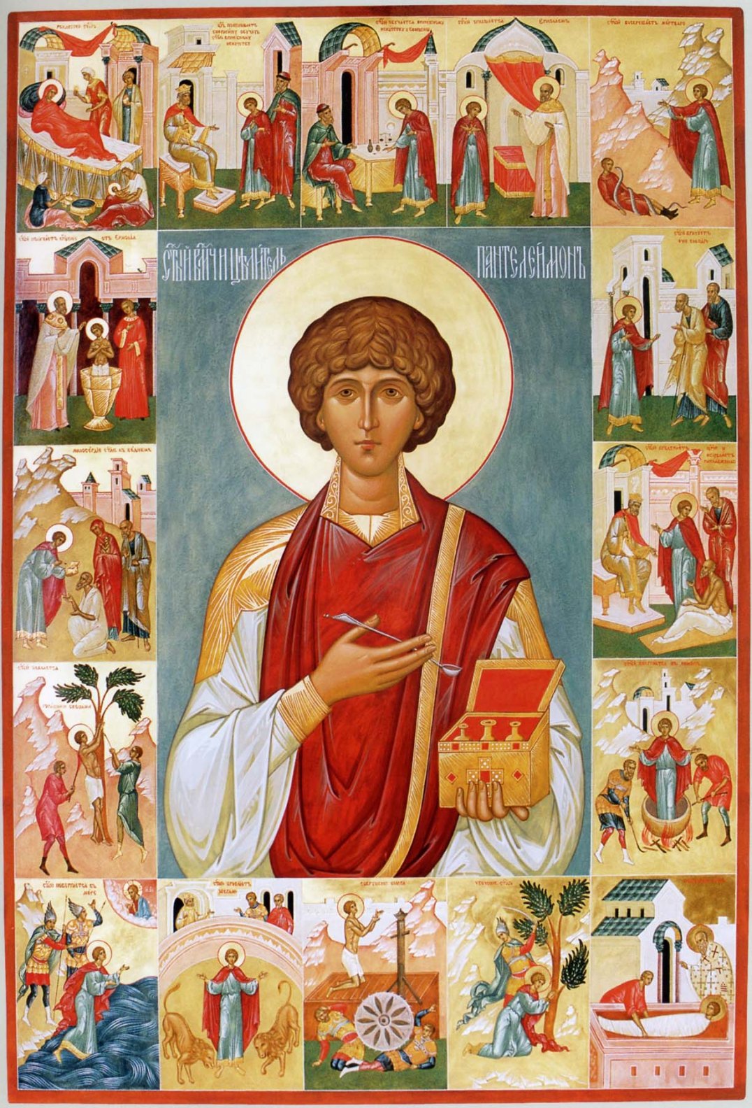 Великомученик Пантелеимон. Икона с житием, 2002. Иконописец Наталья Попель
