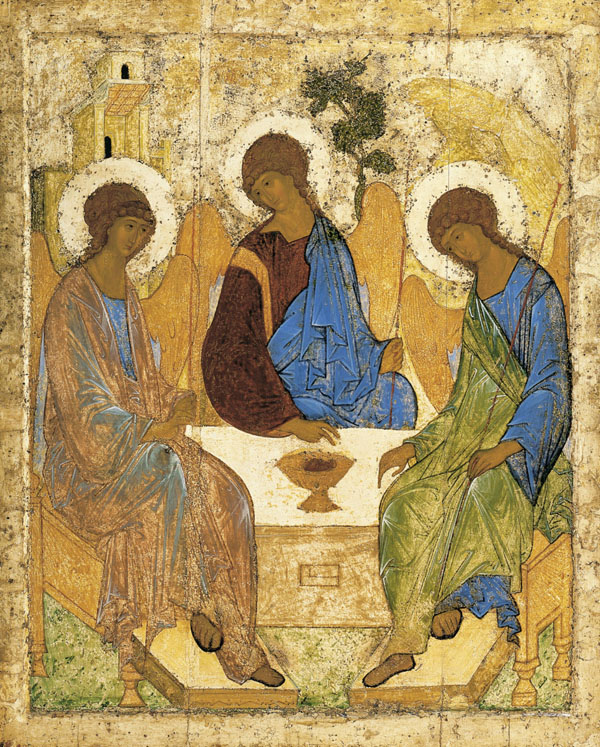 Святая Троица. Икона, XV век. Иконописец Андрей Рублев