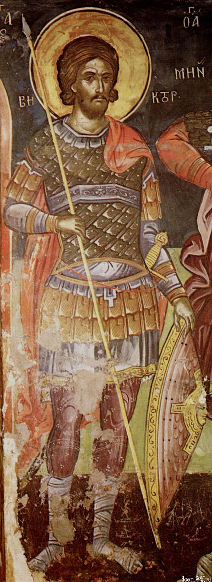 Мученик Виктор Дамасский. Фреска церкви свт. Николая. Монастырь Ставроникита, 1546, Афон