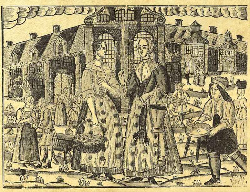 Женские сплетни. Иохан Рудольф Тиле. Гравюра, 1652 год