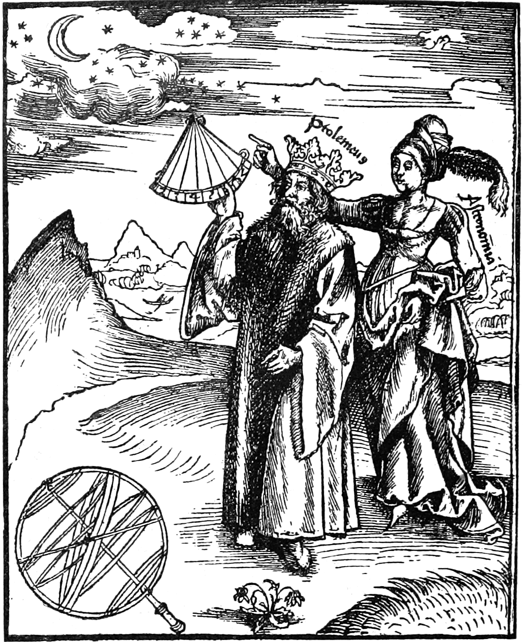 Клавдий Птолемей  - "король"  астрономов. Аллегорическое изображение. Гравюра 1503 года.