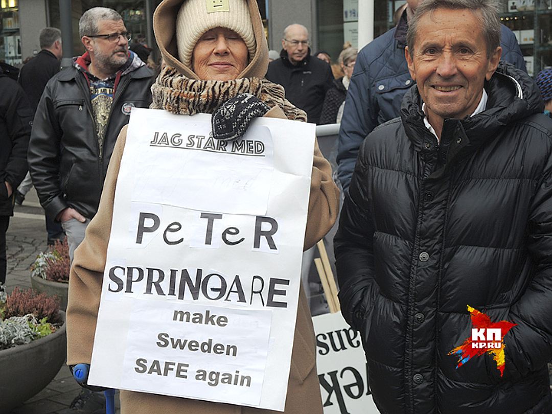 Демонстрация против массовой миграции в городке Теллеборг. На плакате: "Сделаем Швецию снова безопасной". Фото: Дарья Асламова