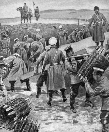 Солдаты возводят укрепления при обороне Порт-Артура