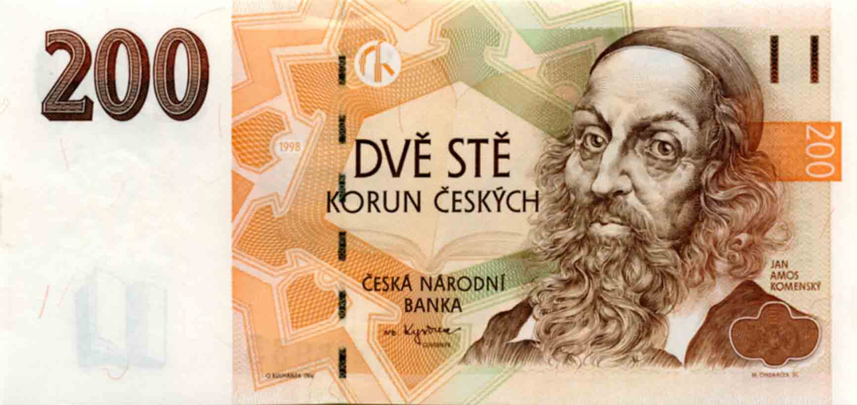 Ян Коменский - один великих символов Чехии,  его портрет был размещен на чешской купюре в 200 крон