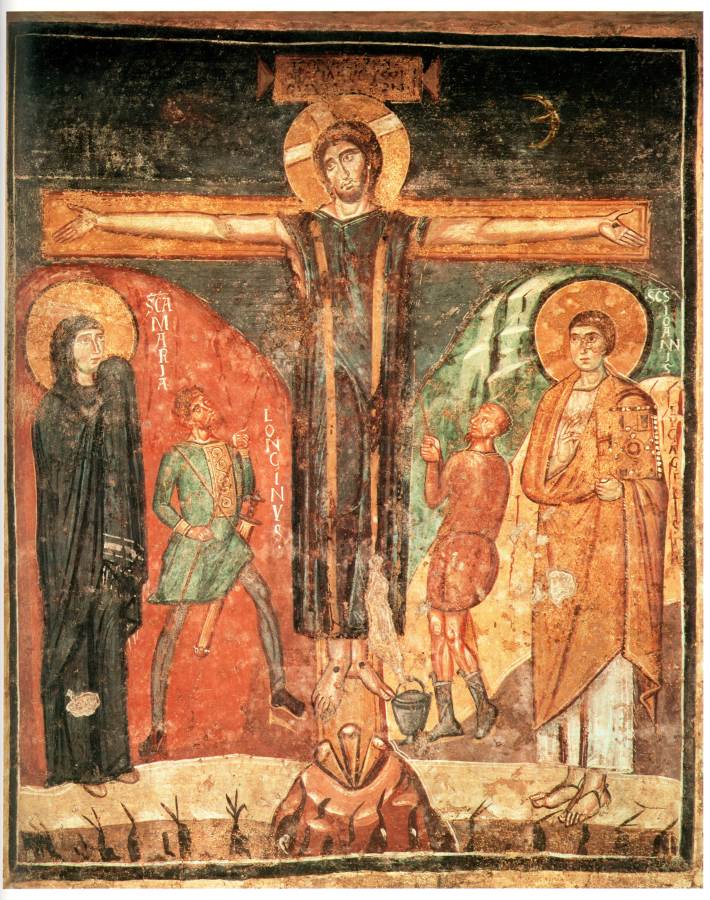 Распятие Христа. Фреска, около  741-752 гг. Базилика Санта Мария Антиква, Рим
