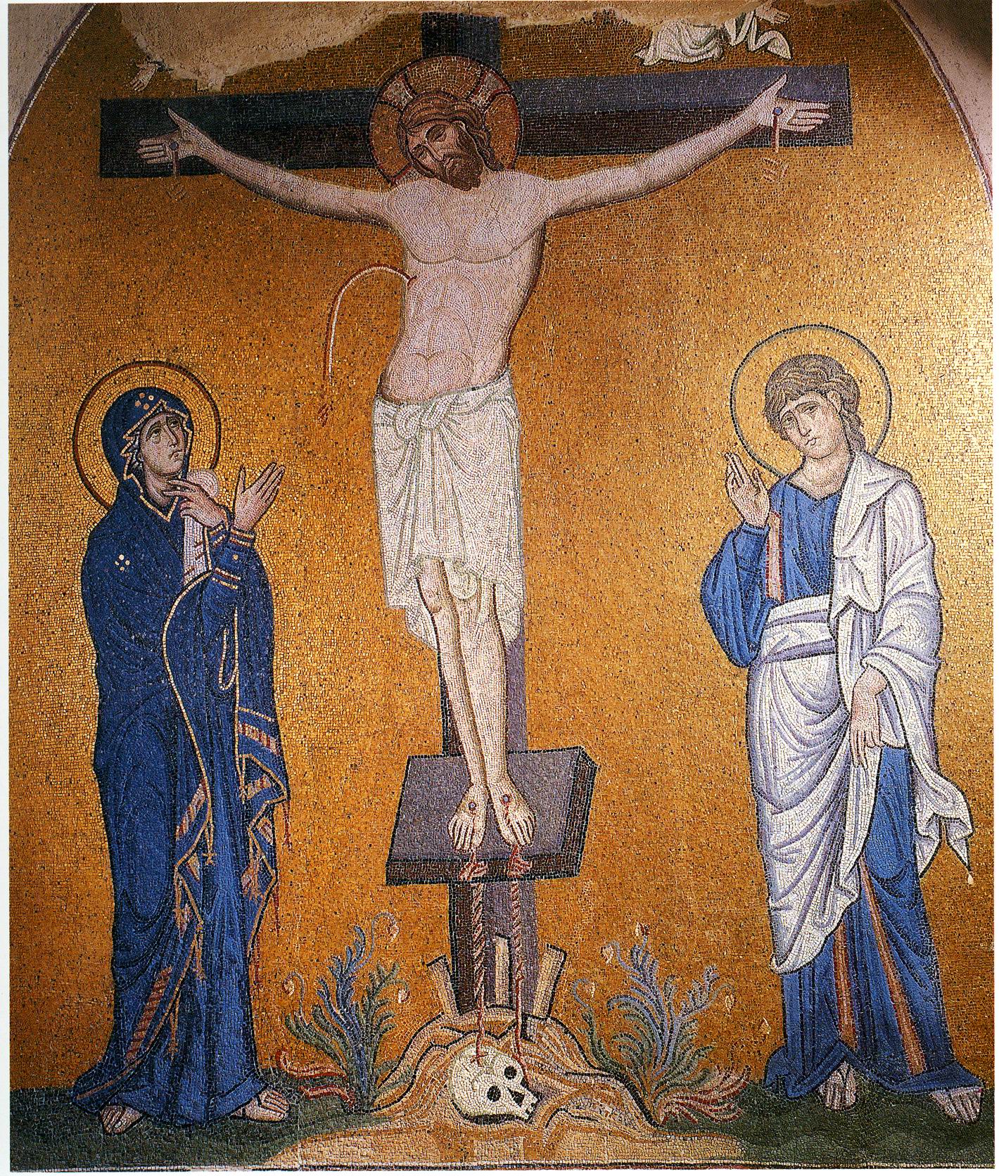 Распятие Христа. Мозаика,  XII век. Монастырь Дафни, Греция