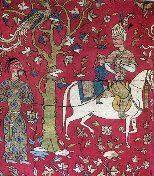 Ткань с изображением всадника и пленника, XVI век. В Коране прописана необходимость вести войну за всемирное распространение ислама
