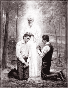 Бес под видом Иоанна Крестителя "крестит" Иосифа Смита и Оливера Каудере во "священники"