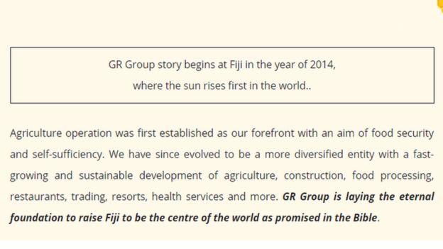Листовки компании GR утверждают, что Фиджи будет центром нового мира