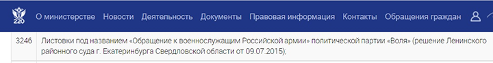 Выдержка из перечня экстремистских материалов / скриншот с сайта Минюста России